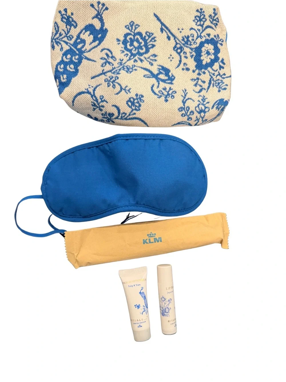 New‎ KLM Rituals Airline Amenity Kit Blue Floral Travel Toiletry Bag Set